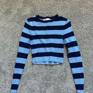 Zara Blue Striped Long Sleeve Top